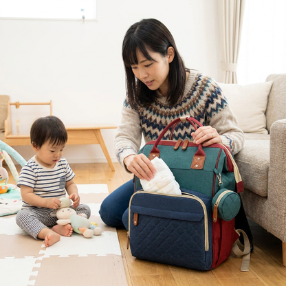 3-in-1 トラベルおむつバックパック with 折りたたみベビーベッド – 外出先の親に最適