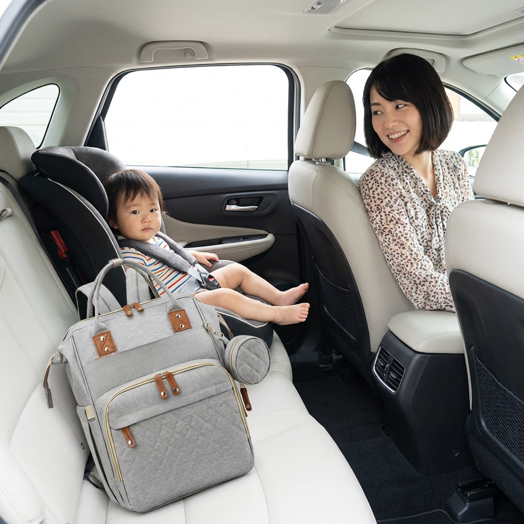 3-in-1 トラベルおむつバックパック with 折りたたみベビーベッド – 外出先の親に最適