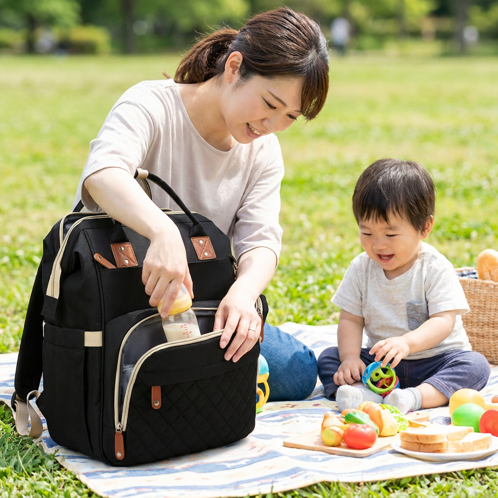 3-in-1 トラベルおむつバックパック with 折りたたみベビーベッド – 外出先の親に最適