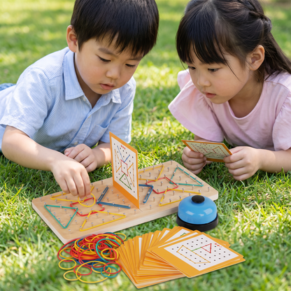 カラフルな輪ゴム付きモンテッソーリ木製幾何学対戦ゲーム