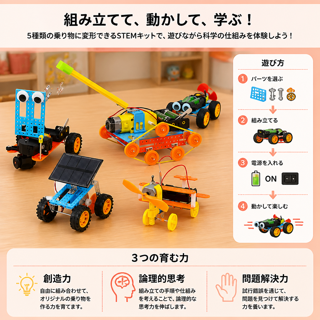 子ども向け5-in-1 DIY STEM乗り物組み立てキット