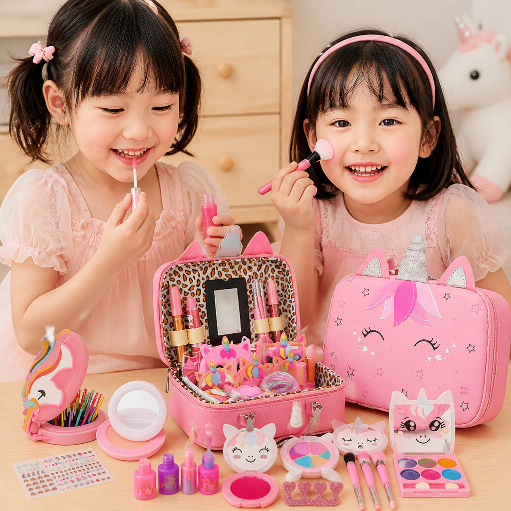 環境にやさしく、簡単に洗い落とせる子ども用プリンセスメイクセット（コスメポーチ付き）
