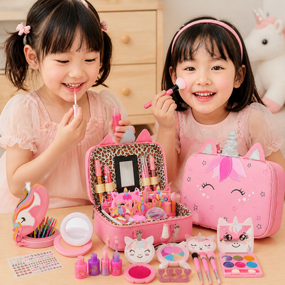 環境にやさしく、簡単に洗い落とせる子ども用プリンセスメイクセット（コスメポーチ付き）
