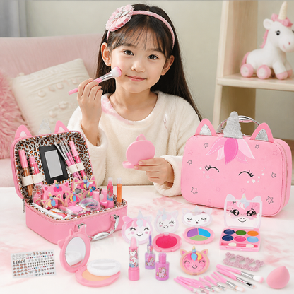 環境にやさしく、簡単に洗い落とせる子ども用プリンセスメイクセット（コスメポーチ付き）