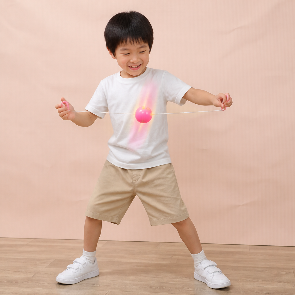 子ども用 光る笛付き引きひもコマボール