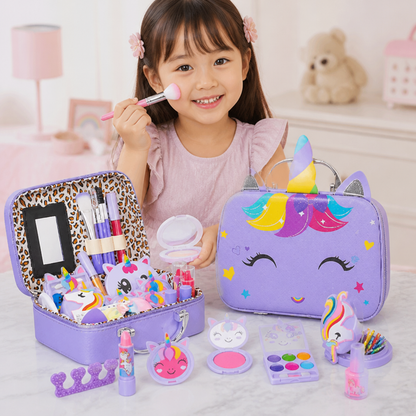 環境にやさしく、簡単に洗い落とせる子ども用プリンセスメイクセット（コスメポーチ付き）