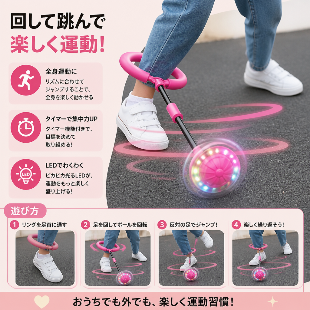 ジャンプカウンター＆タイマー付き3in1 LEDジャンプボール（子供用）