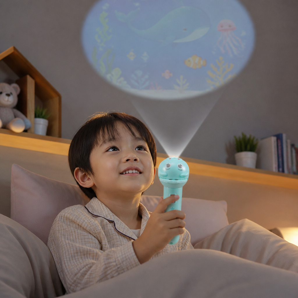 おやすみストーリー投影機能付き子ども用懐中電灯