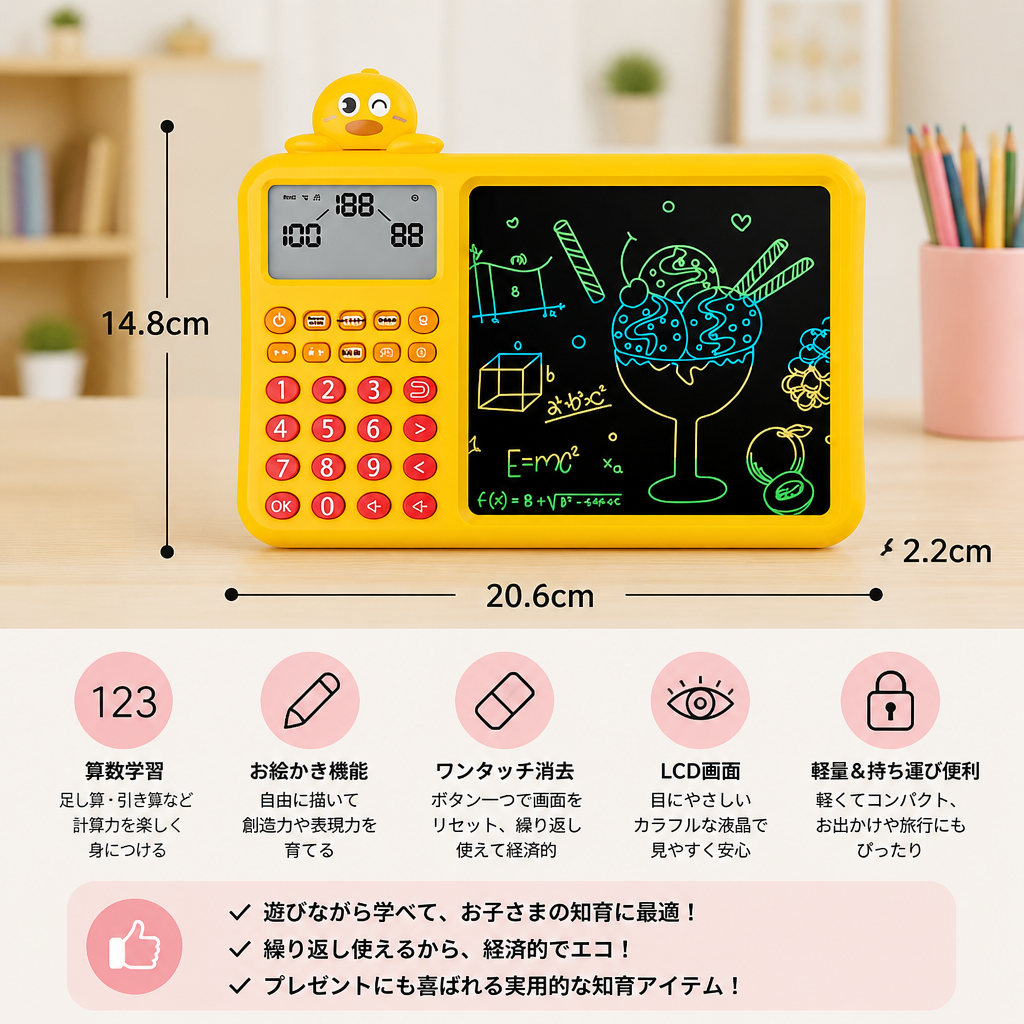 子ども向けインタラクティブ算数・お絵かき・消去学習セット