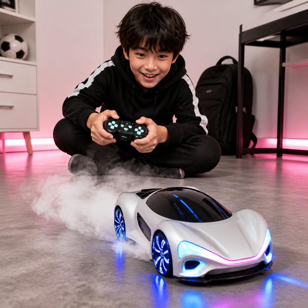 スプレーエフェクト＆充電ステーション付きLEDライト搭載RCドリフトカー