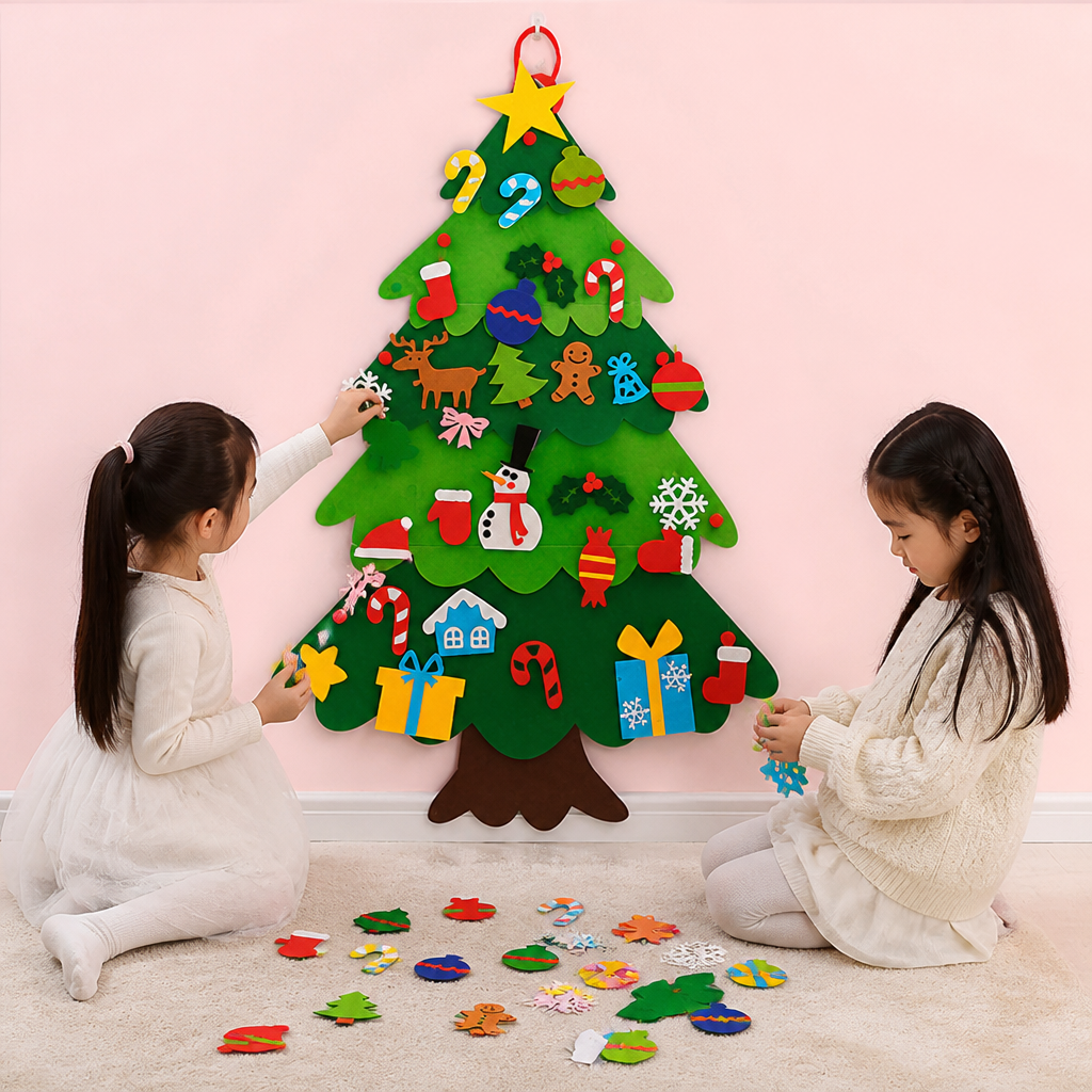 子供用DIYフェルトクリスマスツリー・飾り付けオーナメント付き