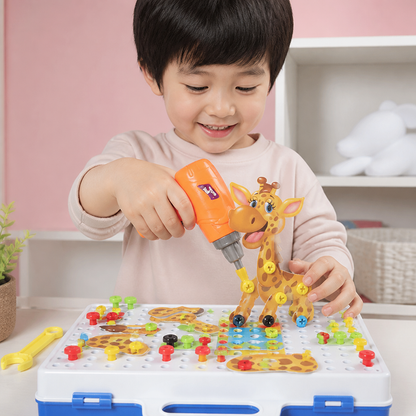 子ども向け電動おもちゃドリル付きサファリ動物ブロック組み立てセット