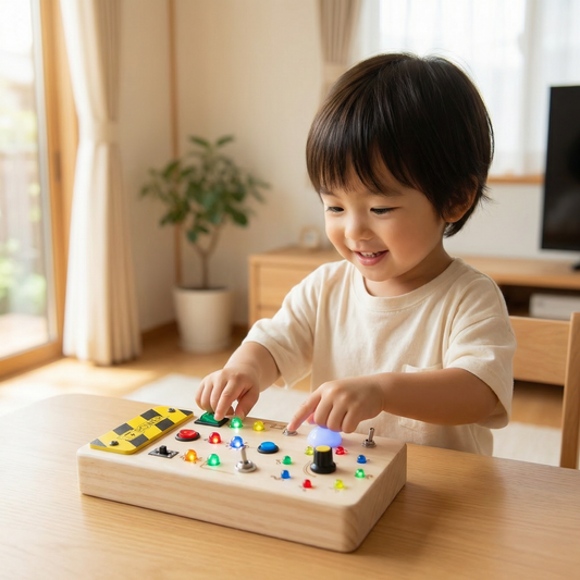 ライトとスイッチ付き木製モンテッソーリ感覚ボード – 子供用知育モーター玩具
