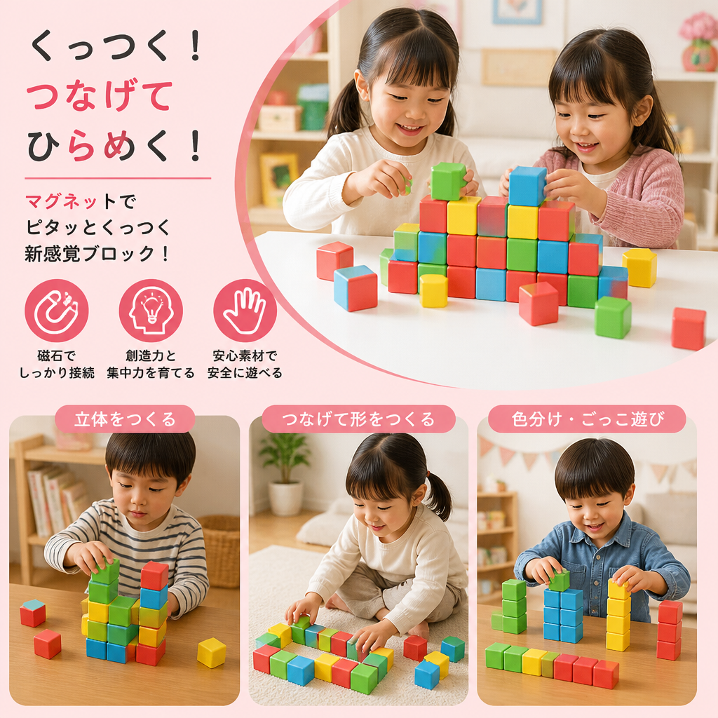 幼児向け 4.2cm マグネット式組み立てキューブ – STEM学習ブロック