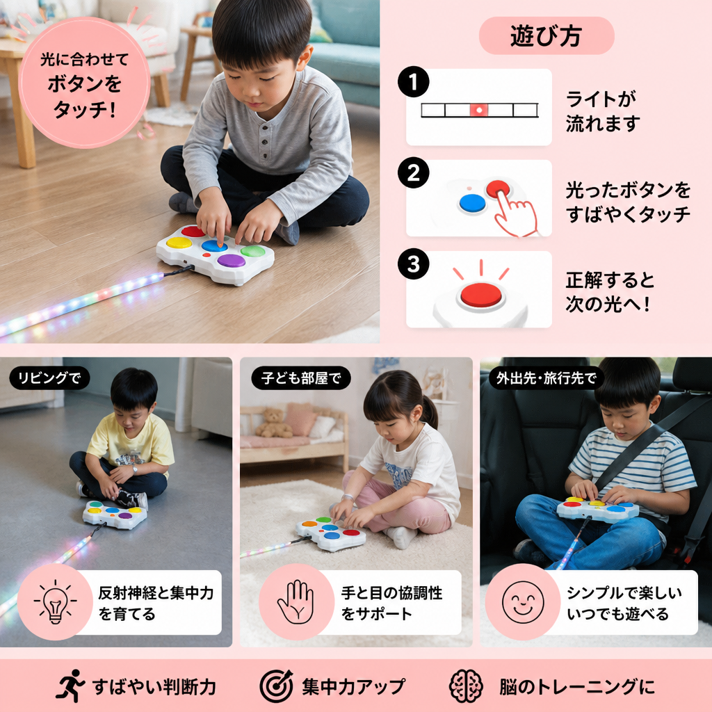 ライトディフェンスチャレンジ – LED搭載インタラクティブ反射神経ゲーム