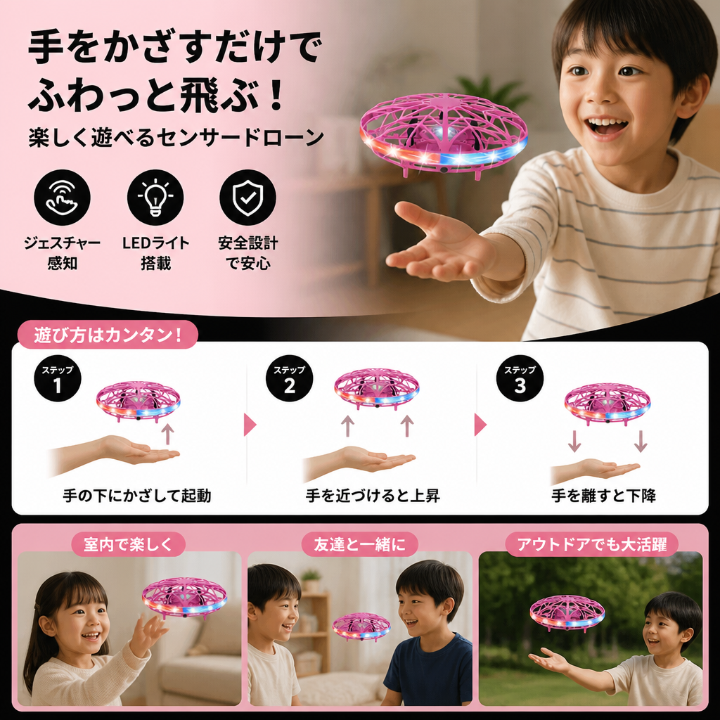 モーションセンサー搭載LED UFOフライングドローン