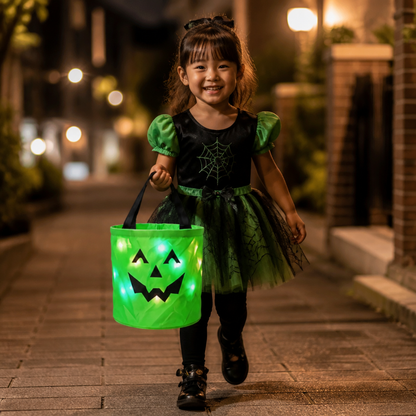 LEDハロウィン・トリック・オア・トリート用キャンディバケツ – 再利用可能な光るトートバッグ