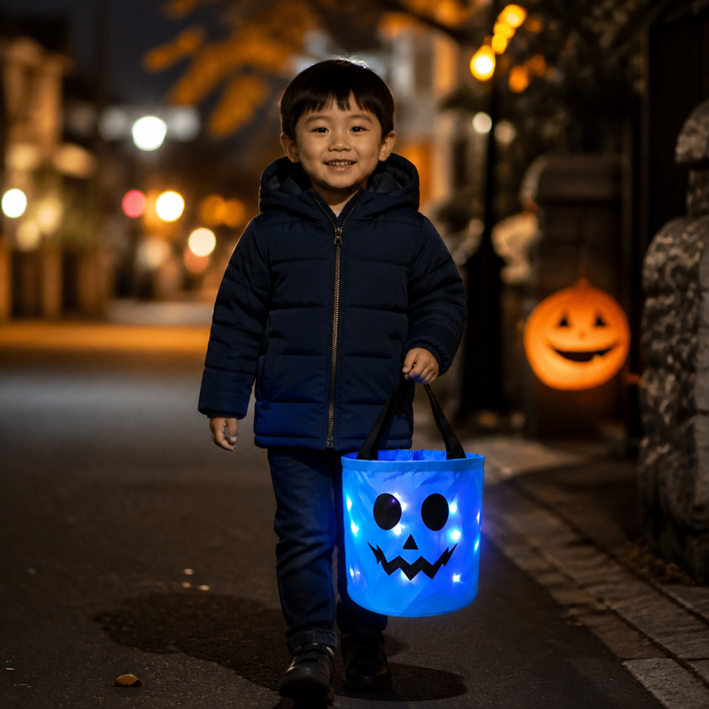 LEDハロウィン・トリック・オア・トリート用キャンディバケツ – 再利用可能な光るトートバッグ
