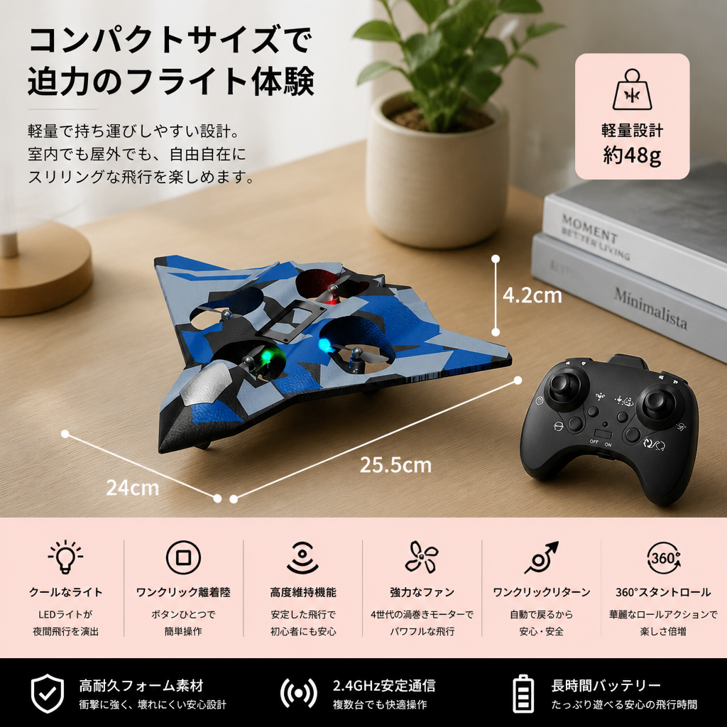 高度維持機能＆360°スタントロール搭載 耐久性に優れたフォーム製RC戦闘機
