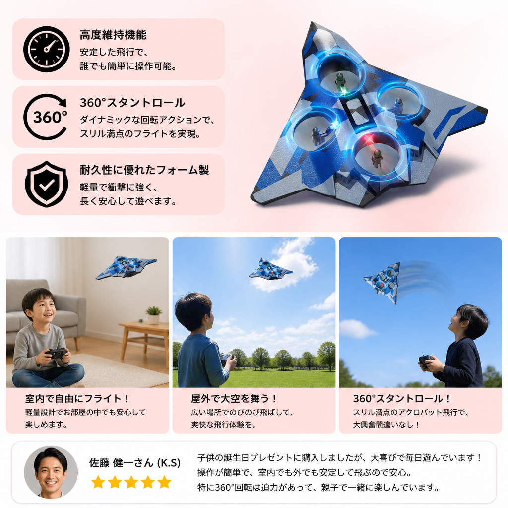 高度維持機能＆360°スタントロール搭載 耐久性に優れたフォーム製RC戦闘機