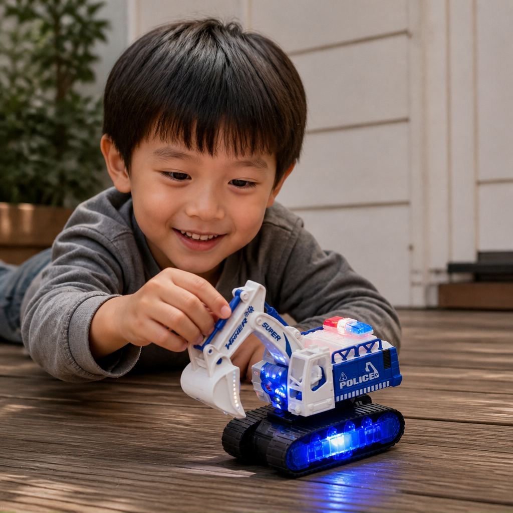 ライト＆サウンド付き変形警察ロボットショベルカー玩具