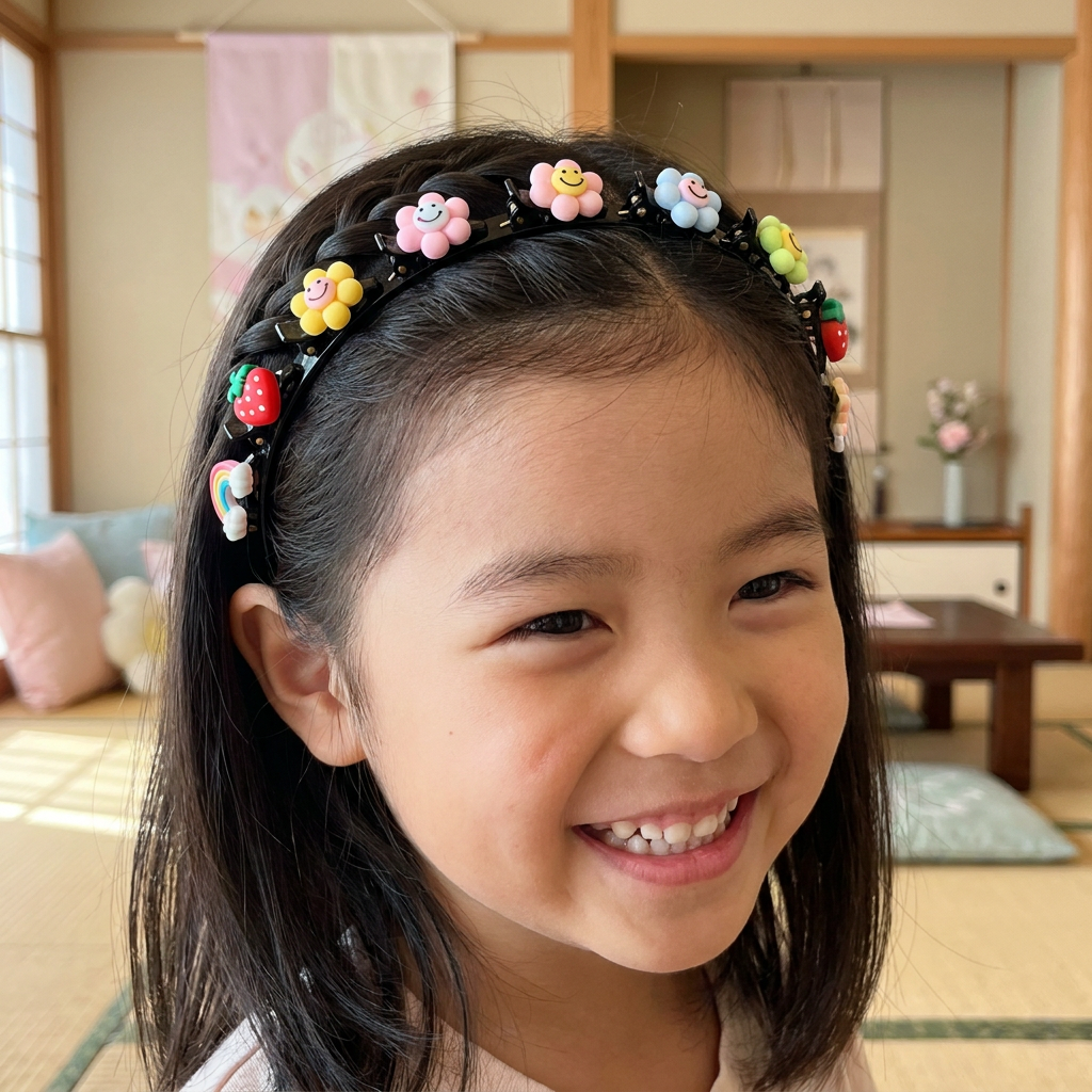花・いちご・虹のチャーム付き キュートな女の子用ヘアクリップ＆ヘアバンド