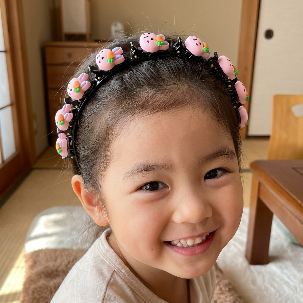 花・いちご・虹のチャーム付き キュートな女の子用ヘアクリップ＆ヘアバンド