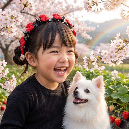 花・いちご・虹のチャーム付き キュートな女の子用ヘアクリップ＆ヘアバンド