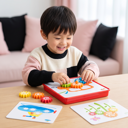 創造力を育むギアパズルボード トラベルボックス アクティビティカード付き・子ども向け