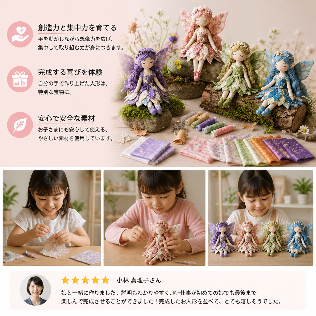 妖精DIYソーイングキット 布・アクセサリー・説明書付き 子供用手作り人形