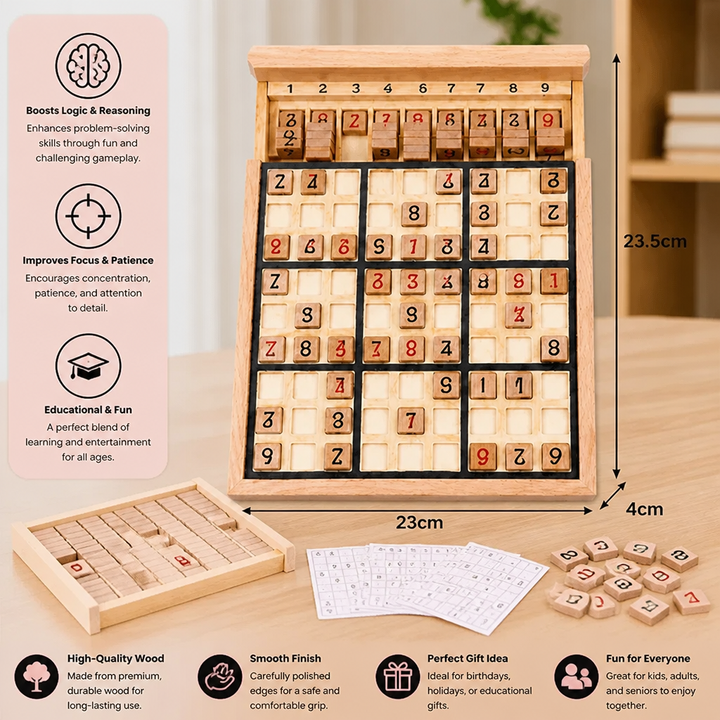 木製数独パズルボード – 知育ロジック＆算数ゲーム