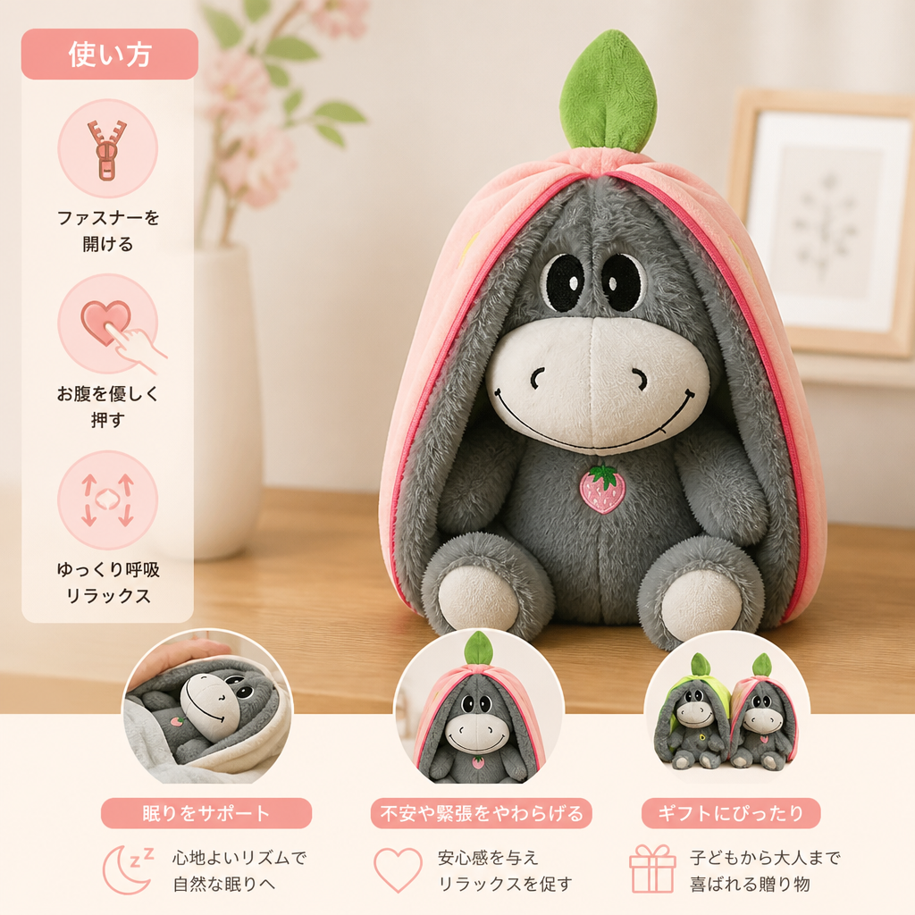 呼吸するロバのぬいぐるみ