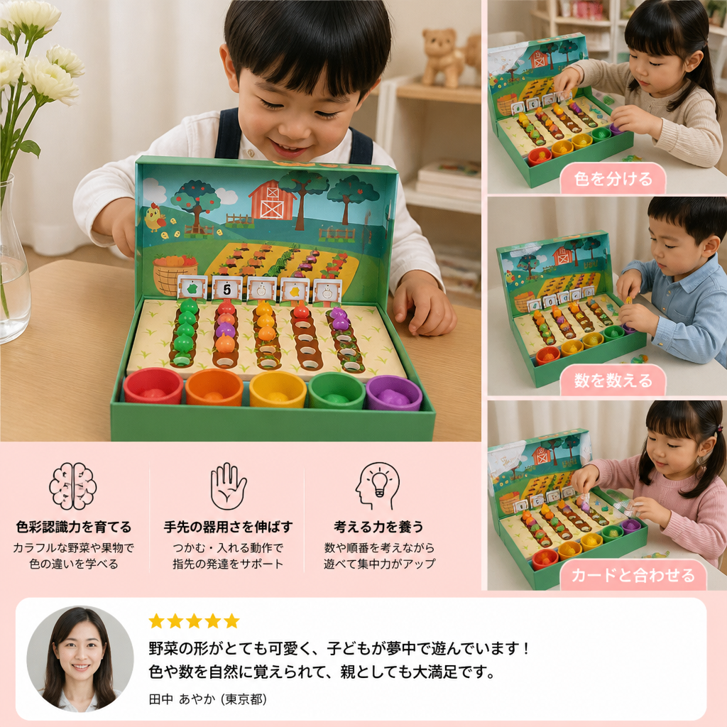 モンテッソーリ 色と数字の分類農場学習ゲーム