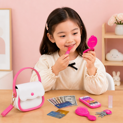 子供用ごっこ遊びハンドバッグセット（おもちゃの電話・メイクアップ・アクセサリー付き）