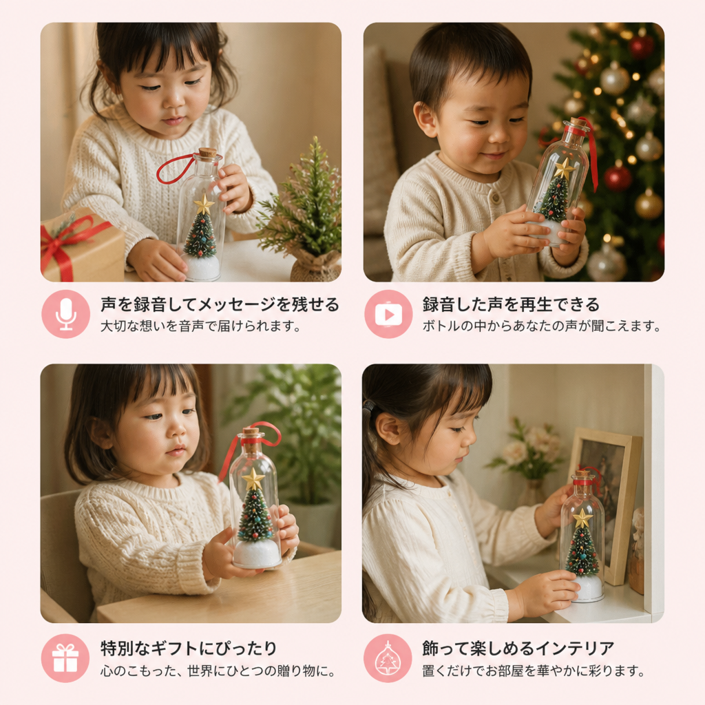 音声メッセージを録音・再生できるクリスマスボトルオーナメント