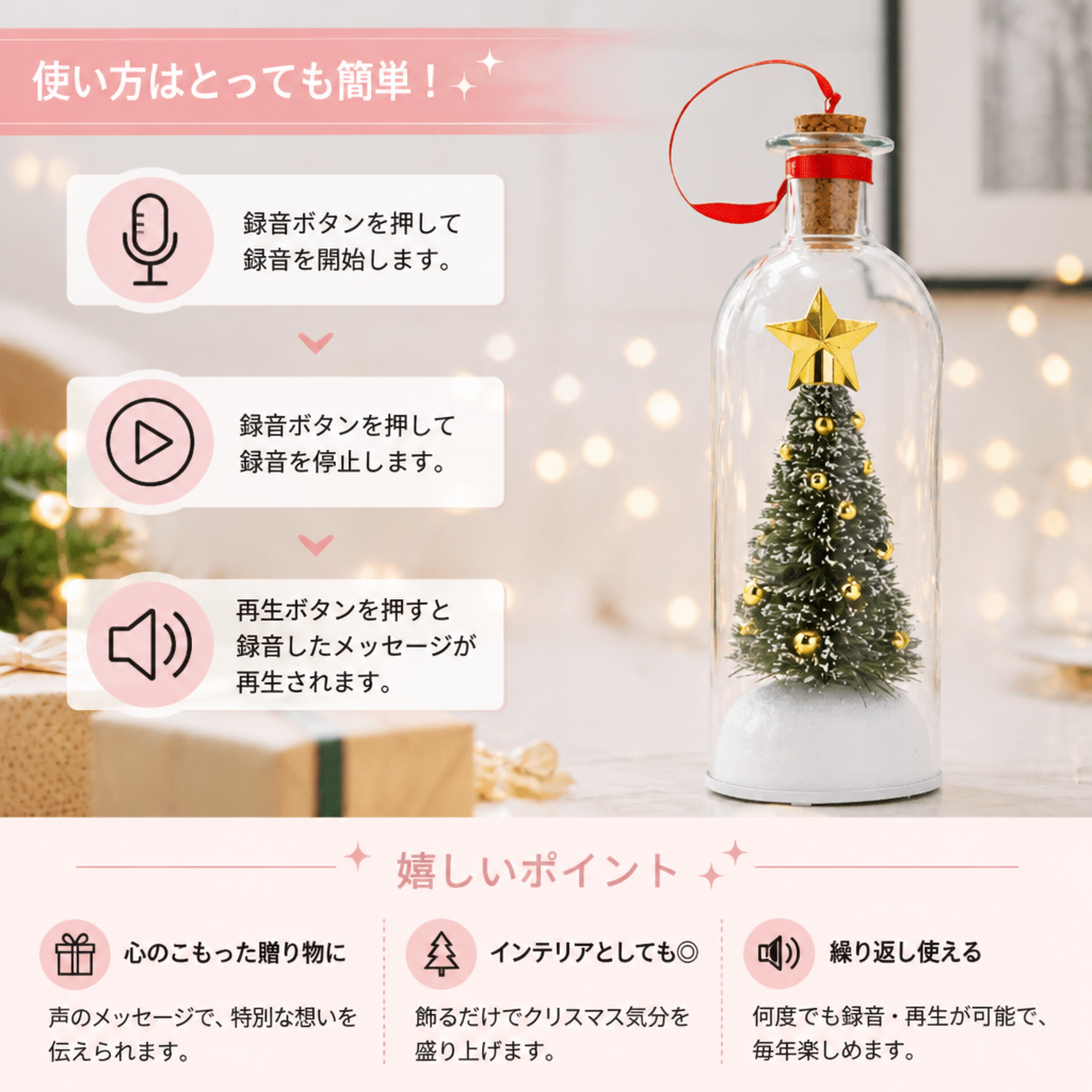 音声メッセージを録音・再生できるクリスマスボトルオーナメント