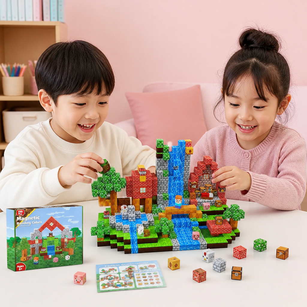 100ピース マグネット式ブロックセット – 子ども向けモンテッソーリSTEM知育組み立ておもちゃ
