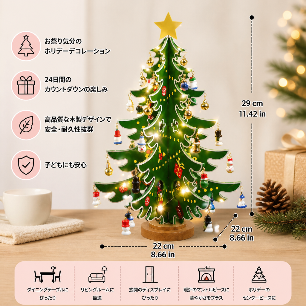 24日間ミニクリスマスツリーオーナメント アドベントカレンダー 子ども用