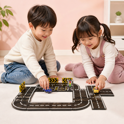 道路と信号機付きマグネットタイル・ブロックセット