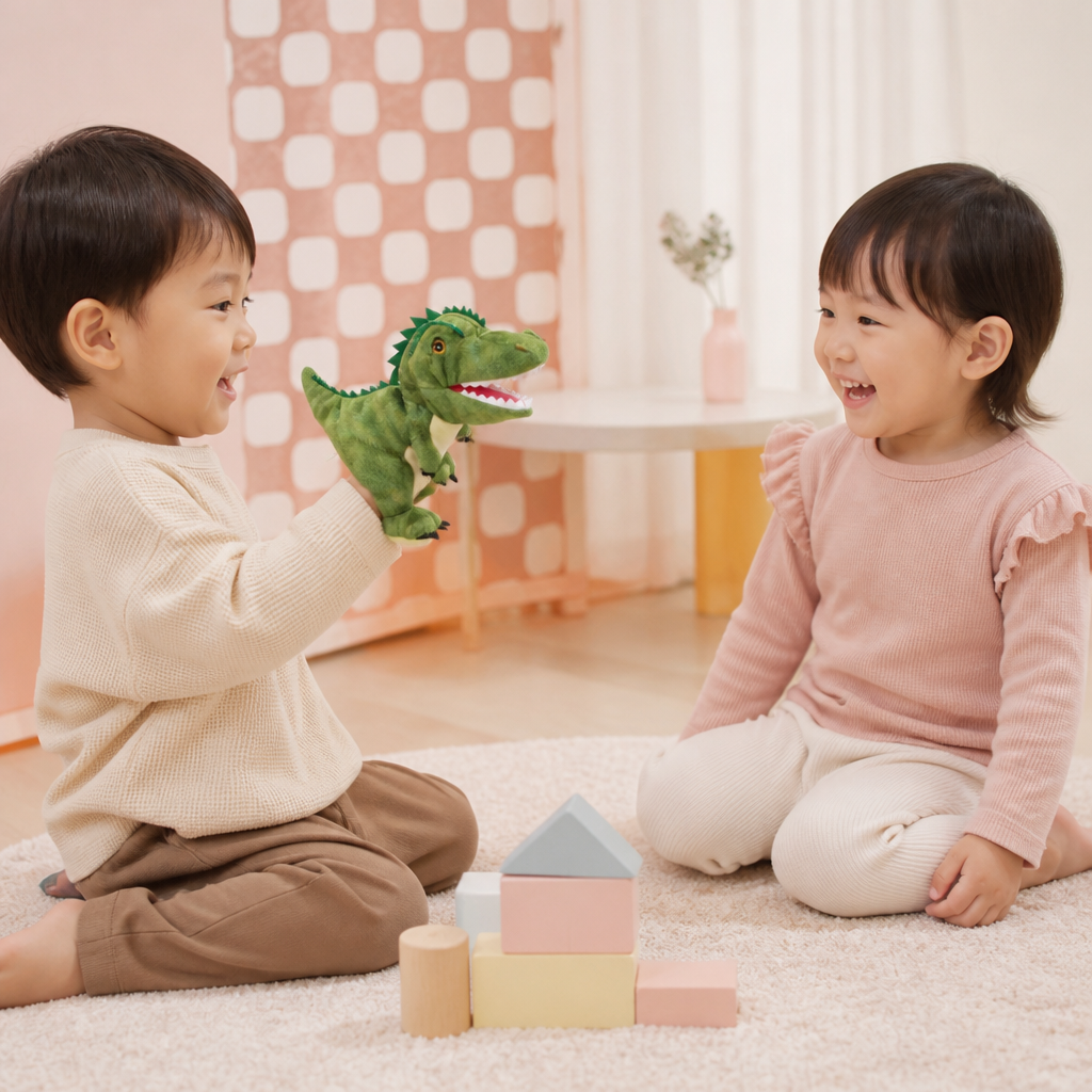楽しい恐竜のぬいぐるみハンドパペット