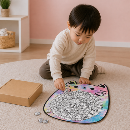 猫の形をしたピースの木製ジグソーパズル 135ピース