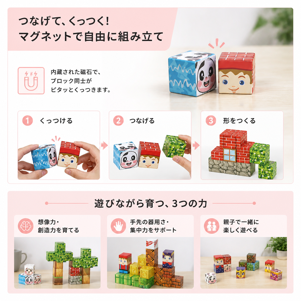 子ども向け磁石でくっつく積み木 40ピースセット – お出かけ先でも楽しめる！