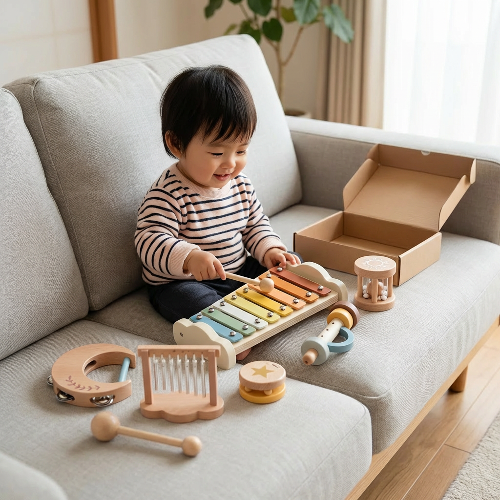 ベビー木製サウンドプレイセット – 6点セットの感覚的ミュージック＆サウンドおもちゃ