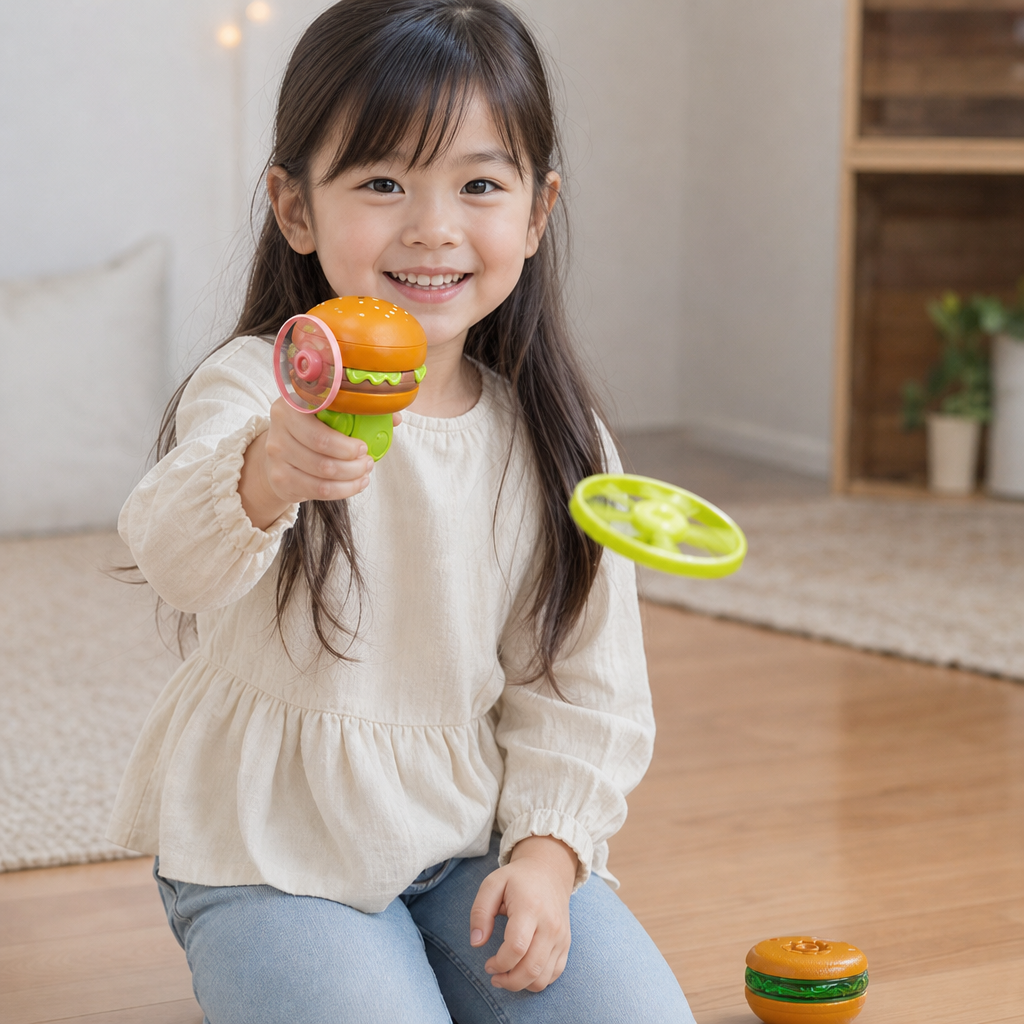 子ども向け2-in-1おもちゃ：コマ＆フライングスピナー・ランチャー