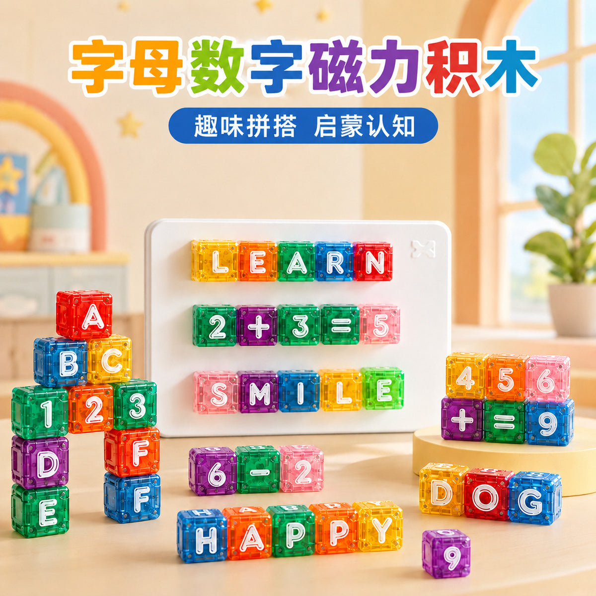 40ピース磁石付きアルファベット＆数字学習セット – 子ども向けモンテッソーリSTEM知育玩具