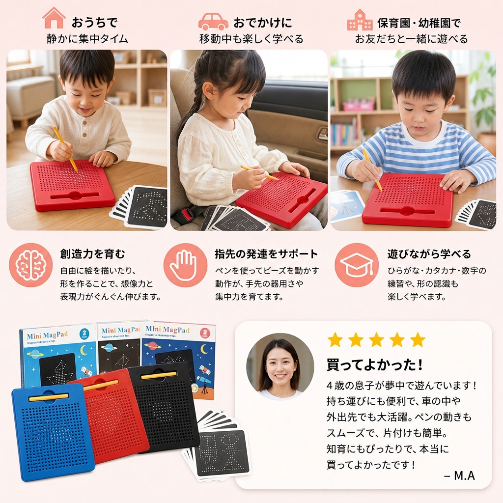 子ども用 2-in-1 マグネット式お絵かき・文字練習ボード（はめ込み式型パーツ付き）