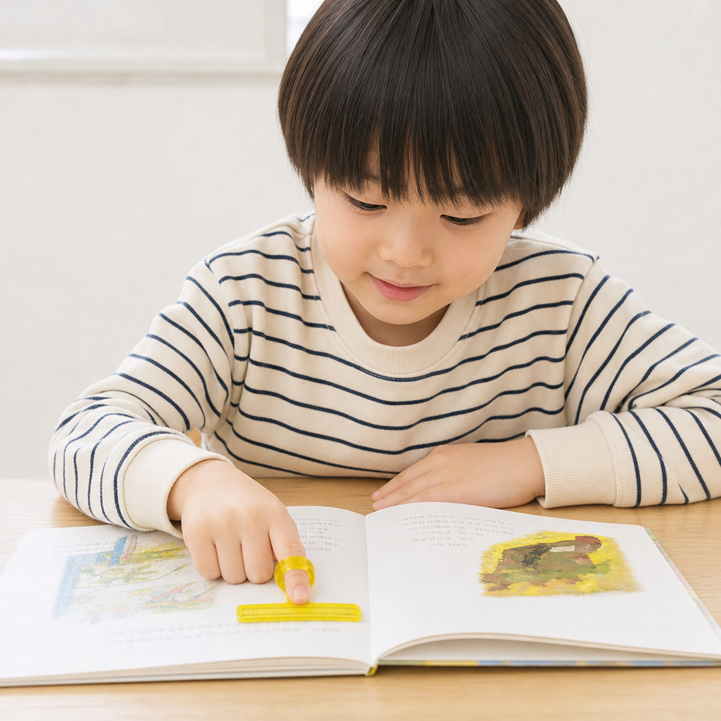 子ども用フィンガー読書ガイド – 透明な行読みガイド