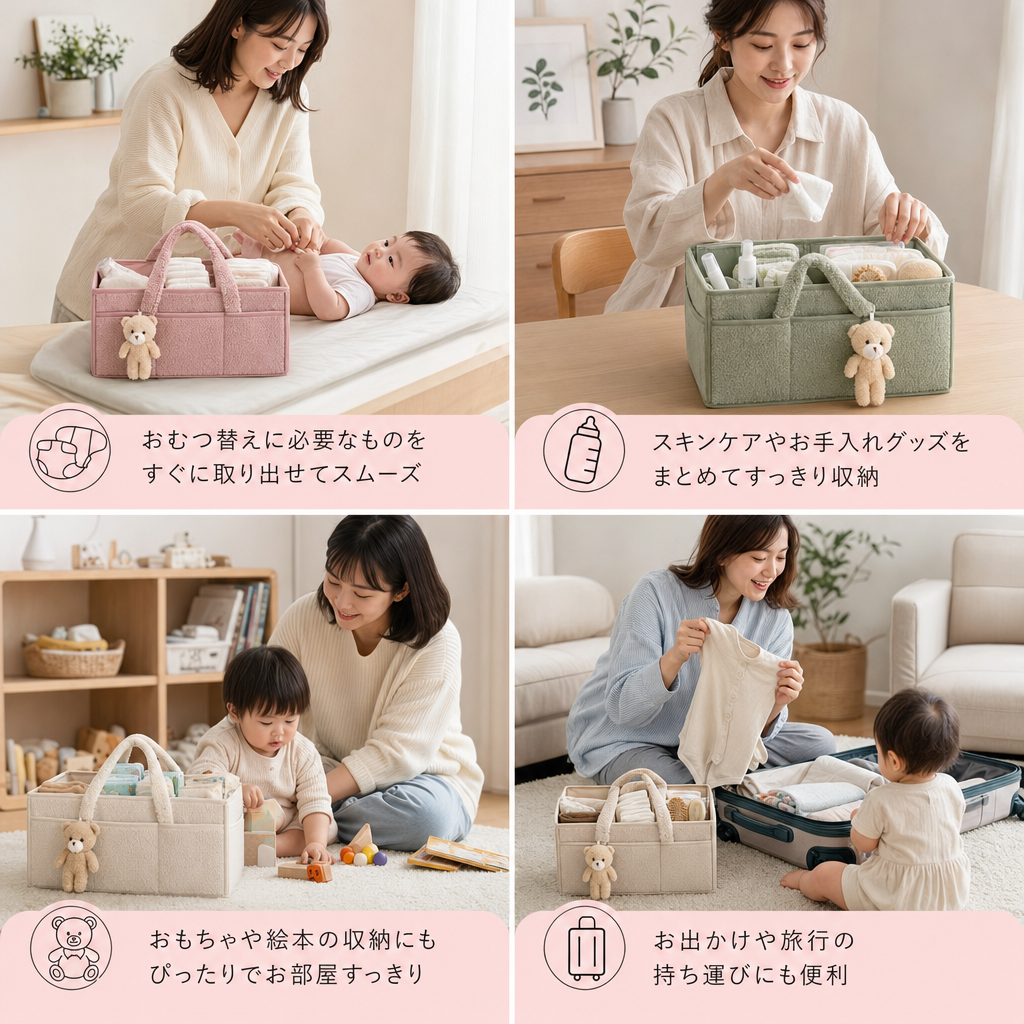 ふわふわシェルパ素材のおむつ収納バスケット – ベビールーム＆おむつ替え台用オーガナイザー