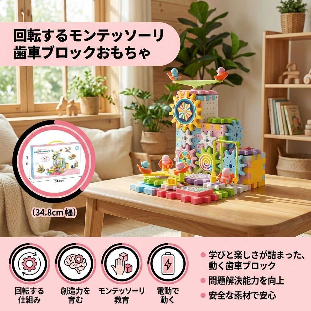 回転するモンテッソーリ 歯車ブロックおもちゃ