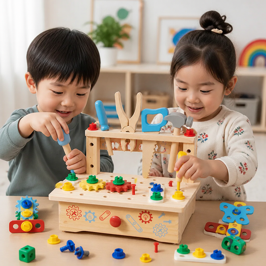 子ども用木製ワークベンチ＆工具セット – DIY組み立てと微細運動能力を育む知育玩具